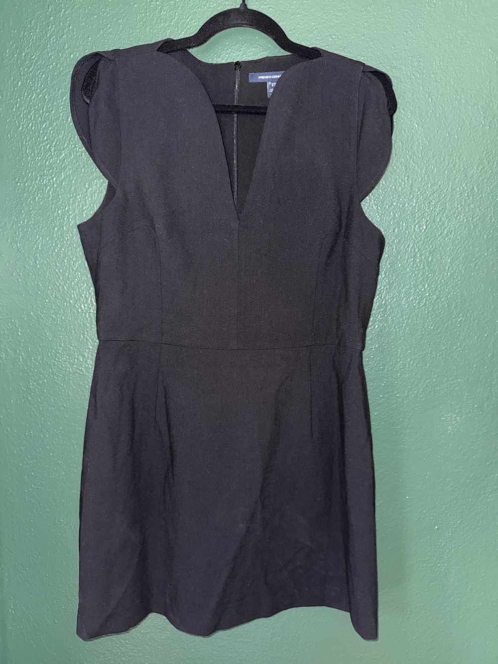 French Connection Black V-Neck Cap-Sleeve Mini Dress